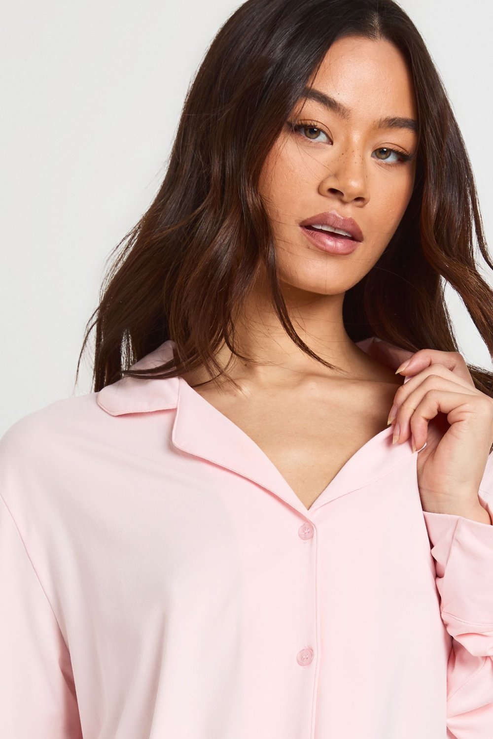 Pyjama chemise et pantalon rose pâle - Tall