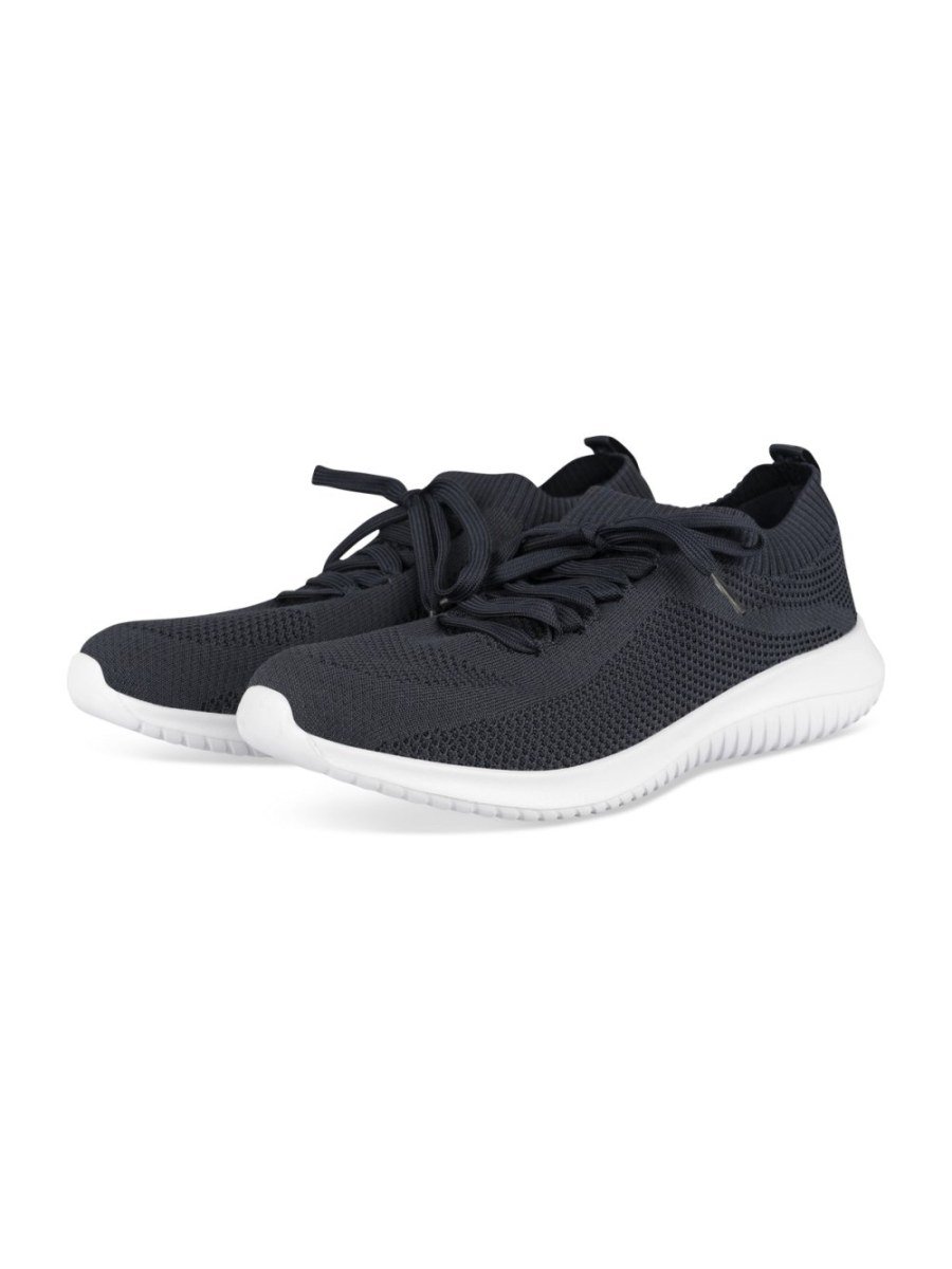 Navy and white knit sneakers