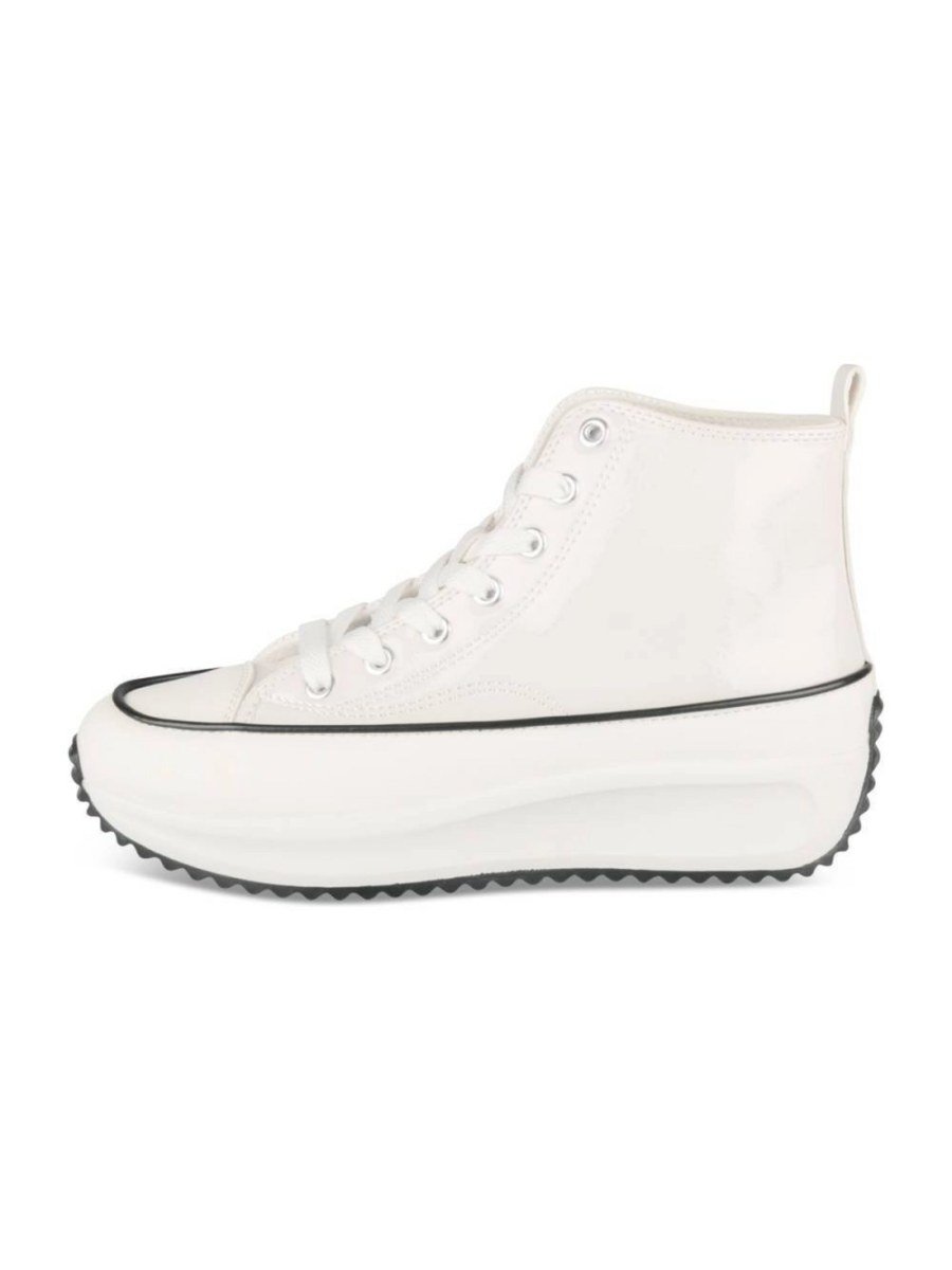White patent-look high-top platform sneakers