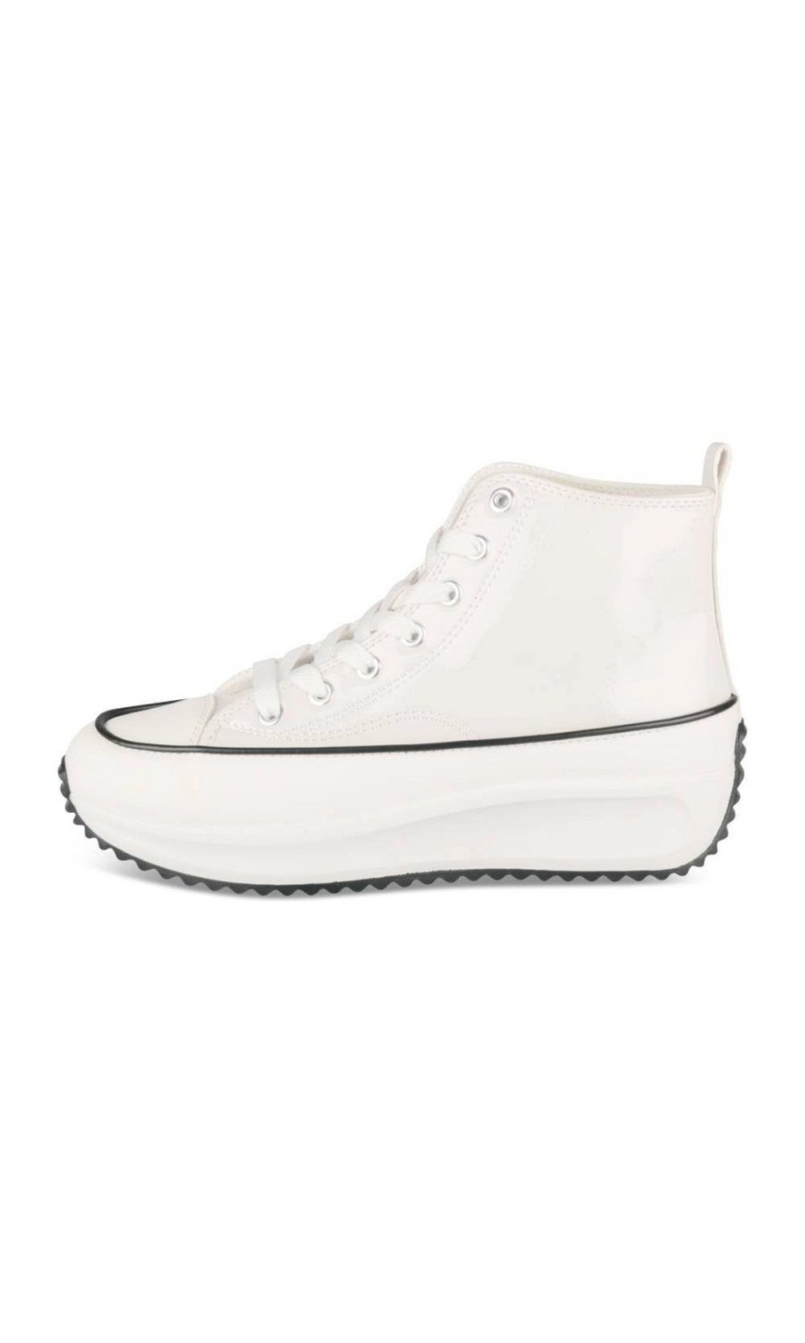 White patent-look high-top platform sneakers