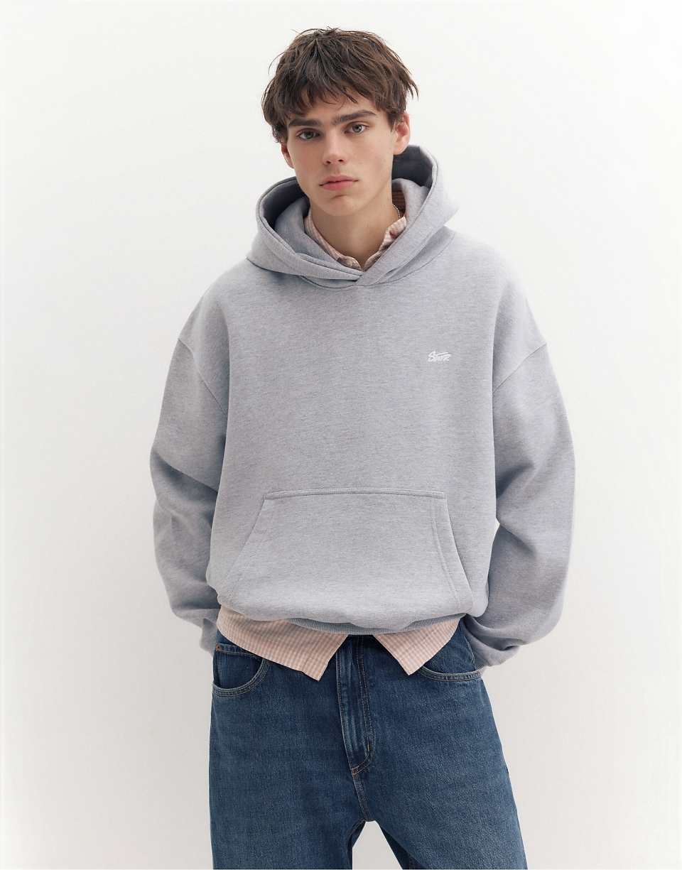 Sweat à capuche coupe carrée gris chiné