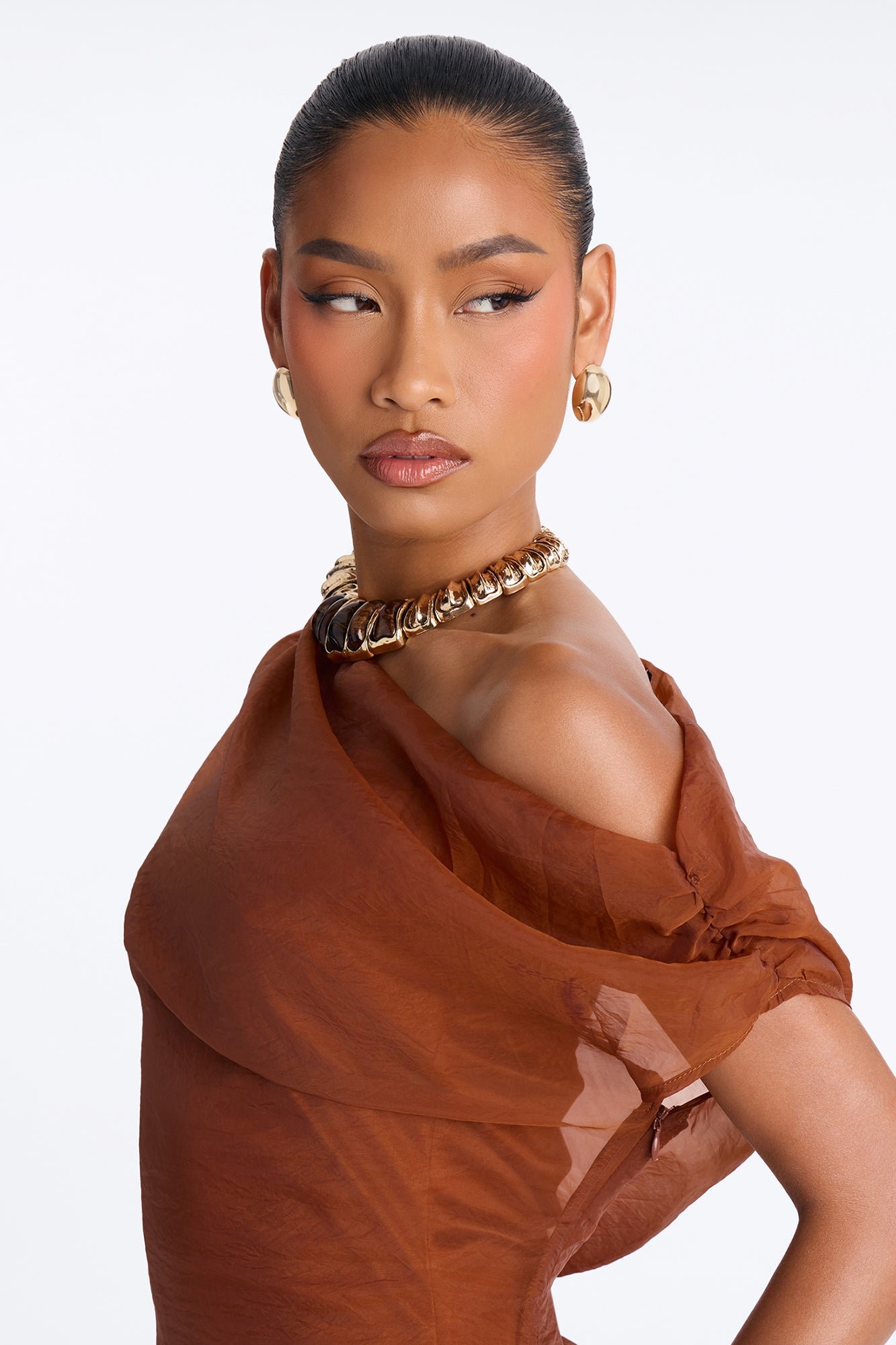 Off shoulder taffeta maxi dress