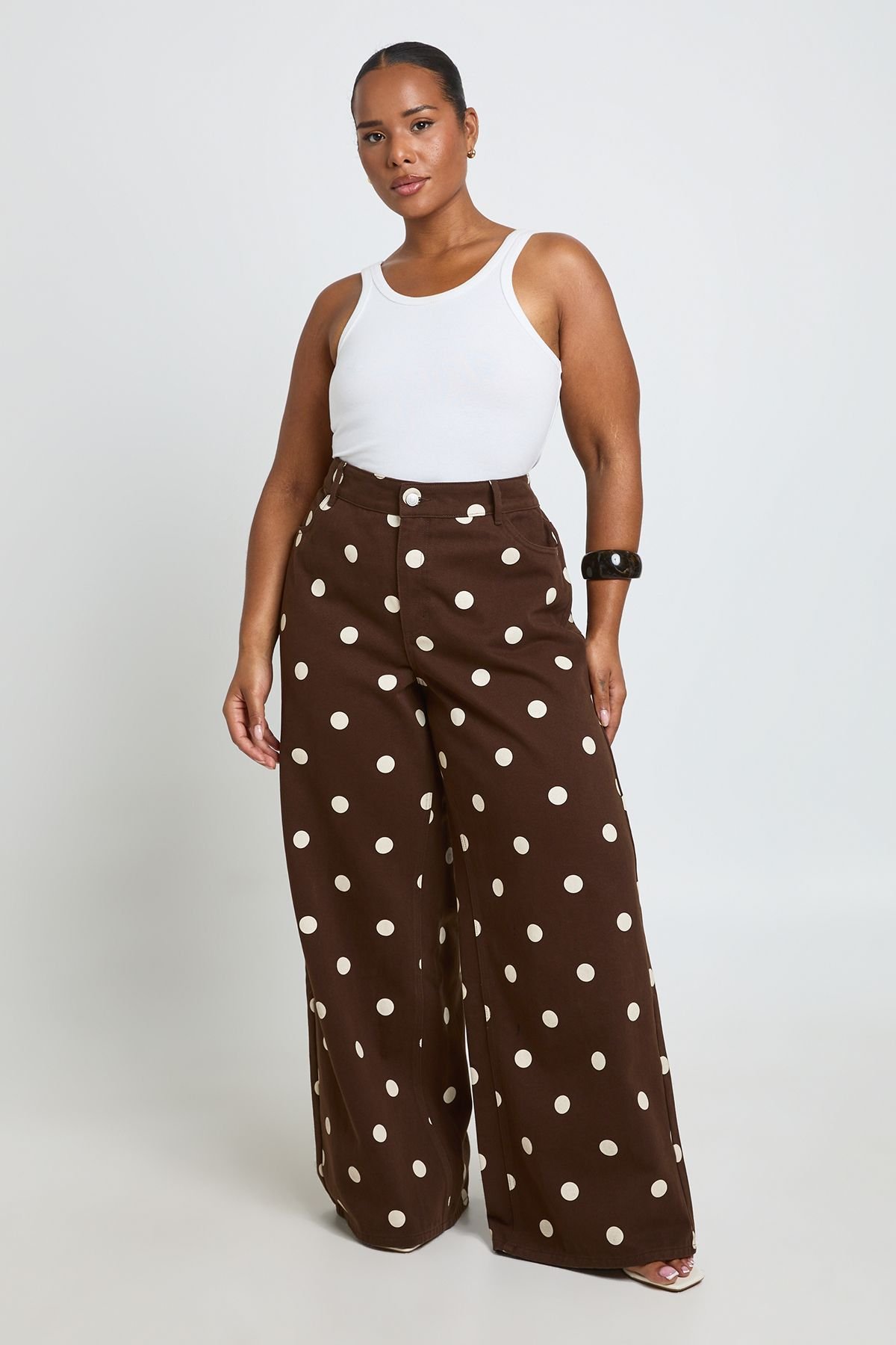 Jean large taille haute à pois - Grande taille