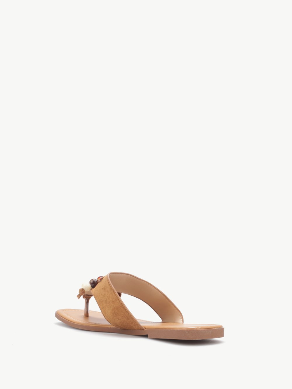 Tongs en suédine à bride perlée camel