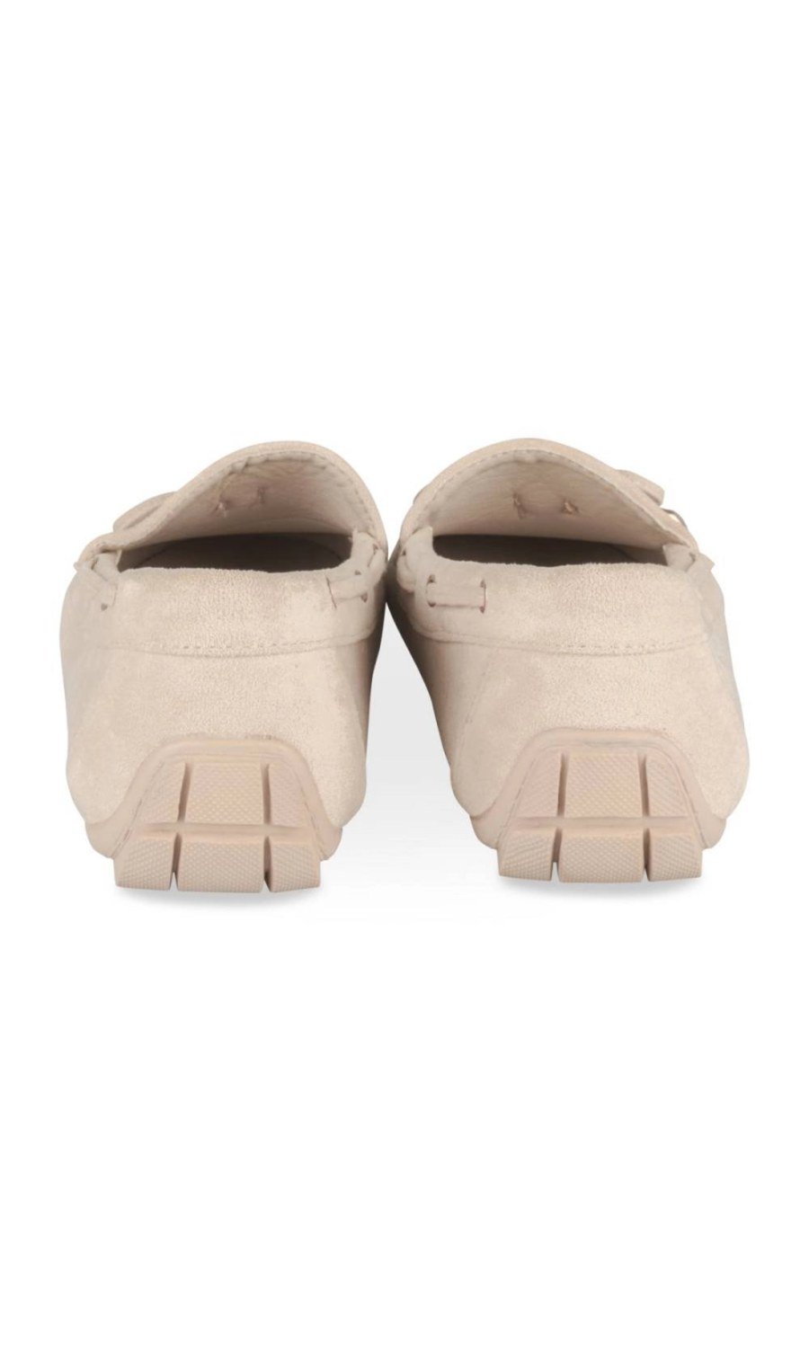 Beige faux suede loafers with bow