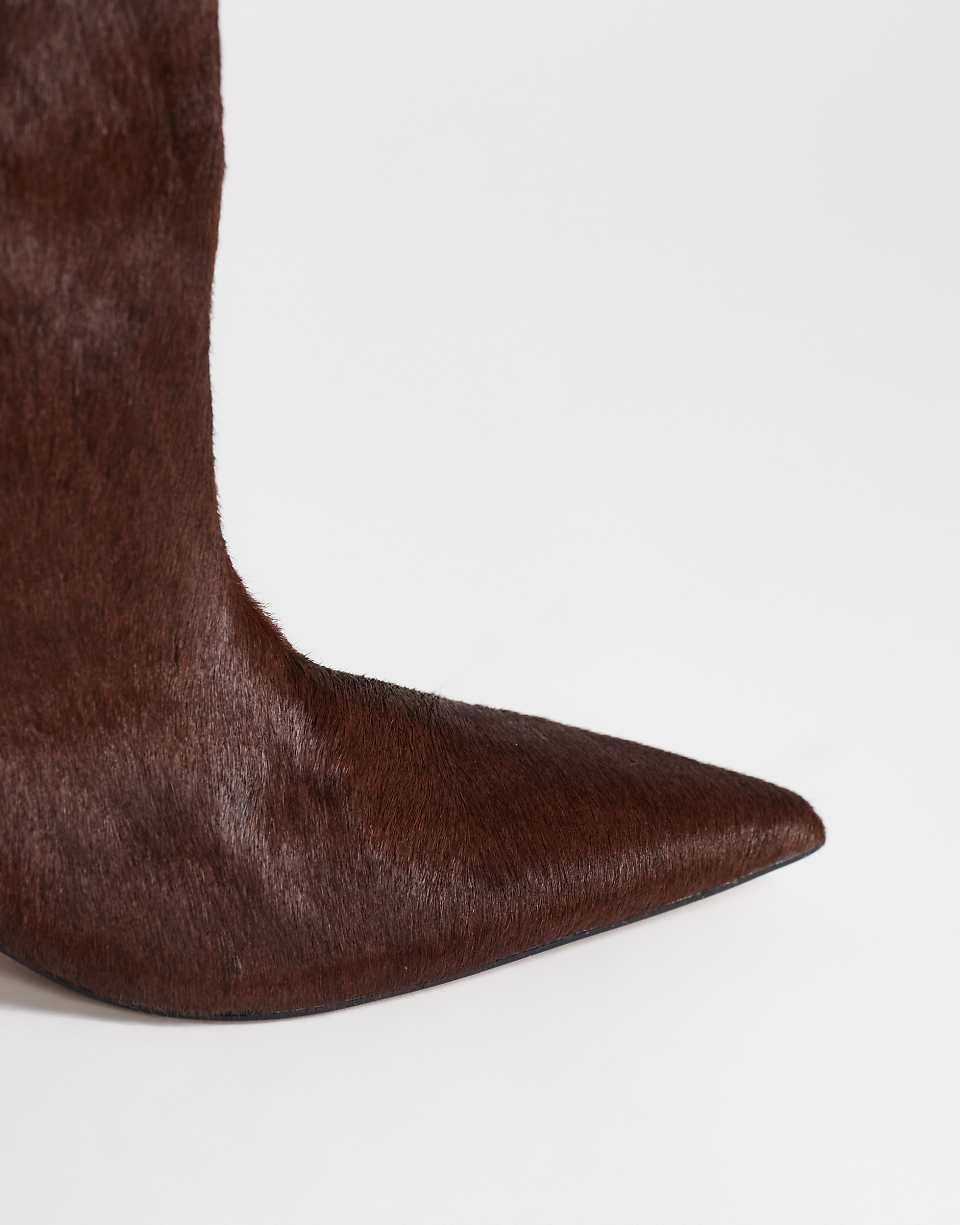 Tina knee-high boots with low heel in real hair-on leather in chestnut