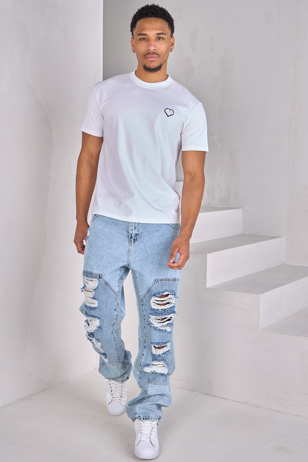 Light blue ripped baggy jeans