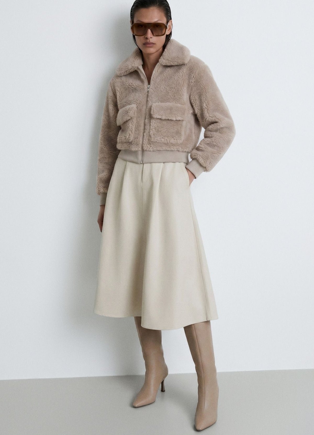 Cropped zip teddy jacket