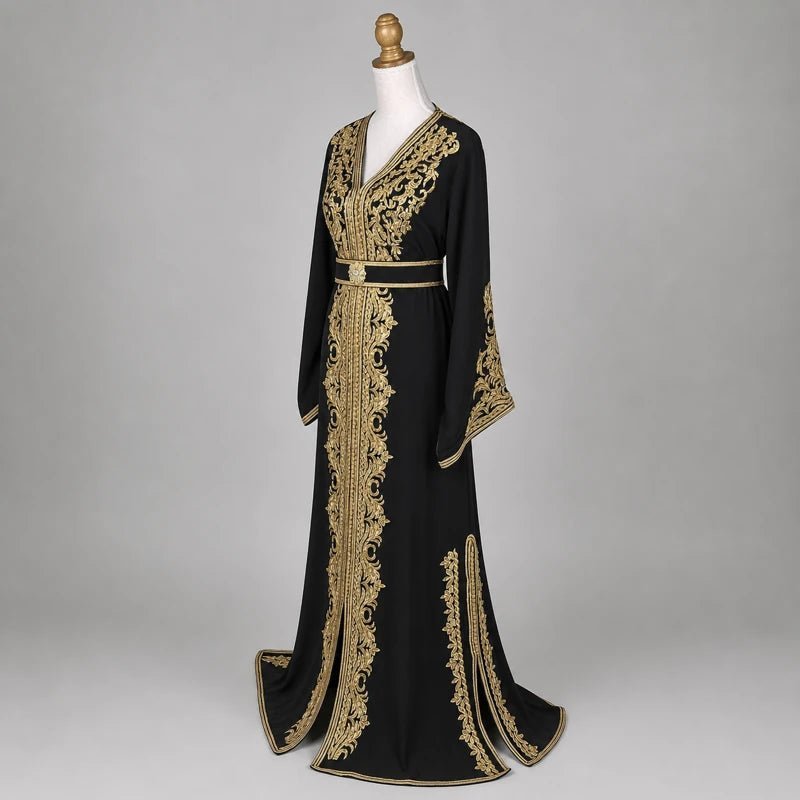 Caftan crêpe de soie k7el mtarz doré