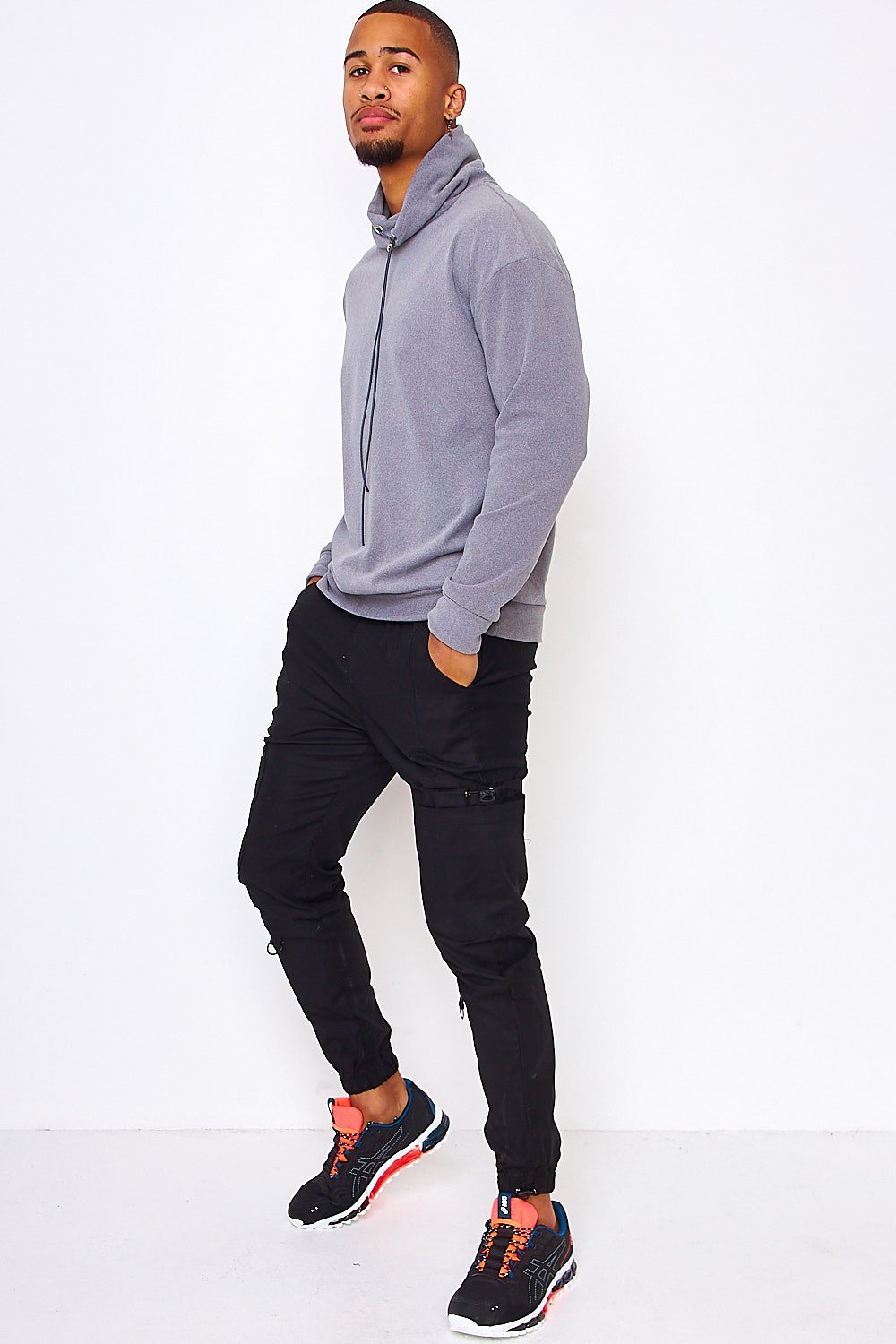 Grey velvet roll-neck jumper