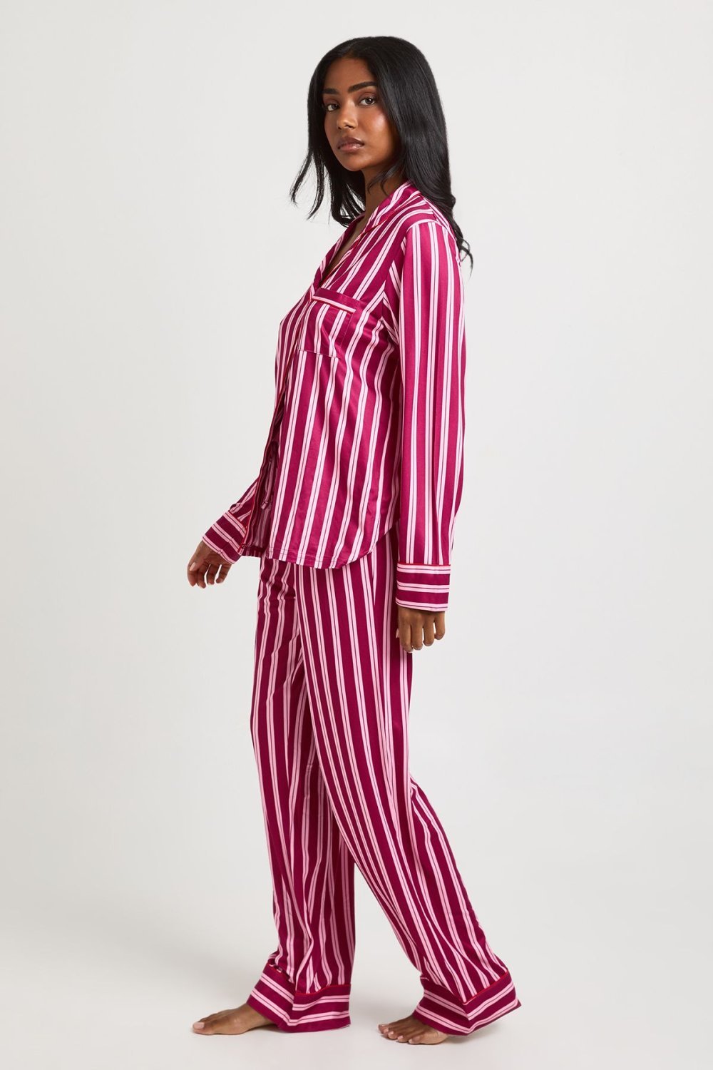 Pyjama chemise et pantalon tout doux bordeaux