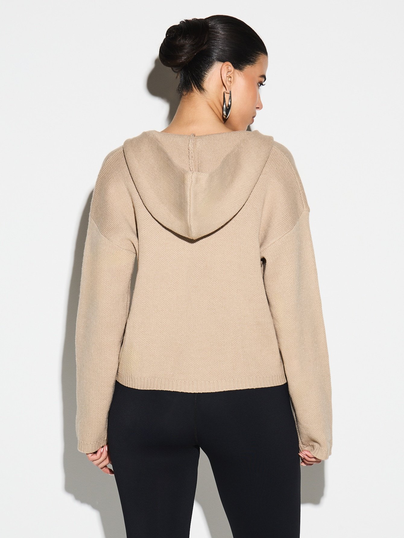 Knitted zip-up hoodie with contrast trim