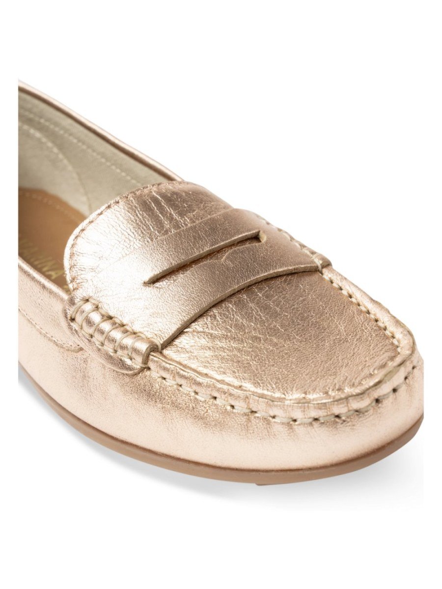 Rose gold metallic penny loafers