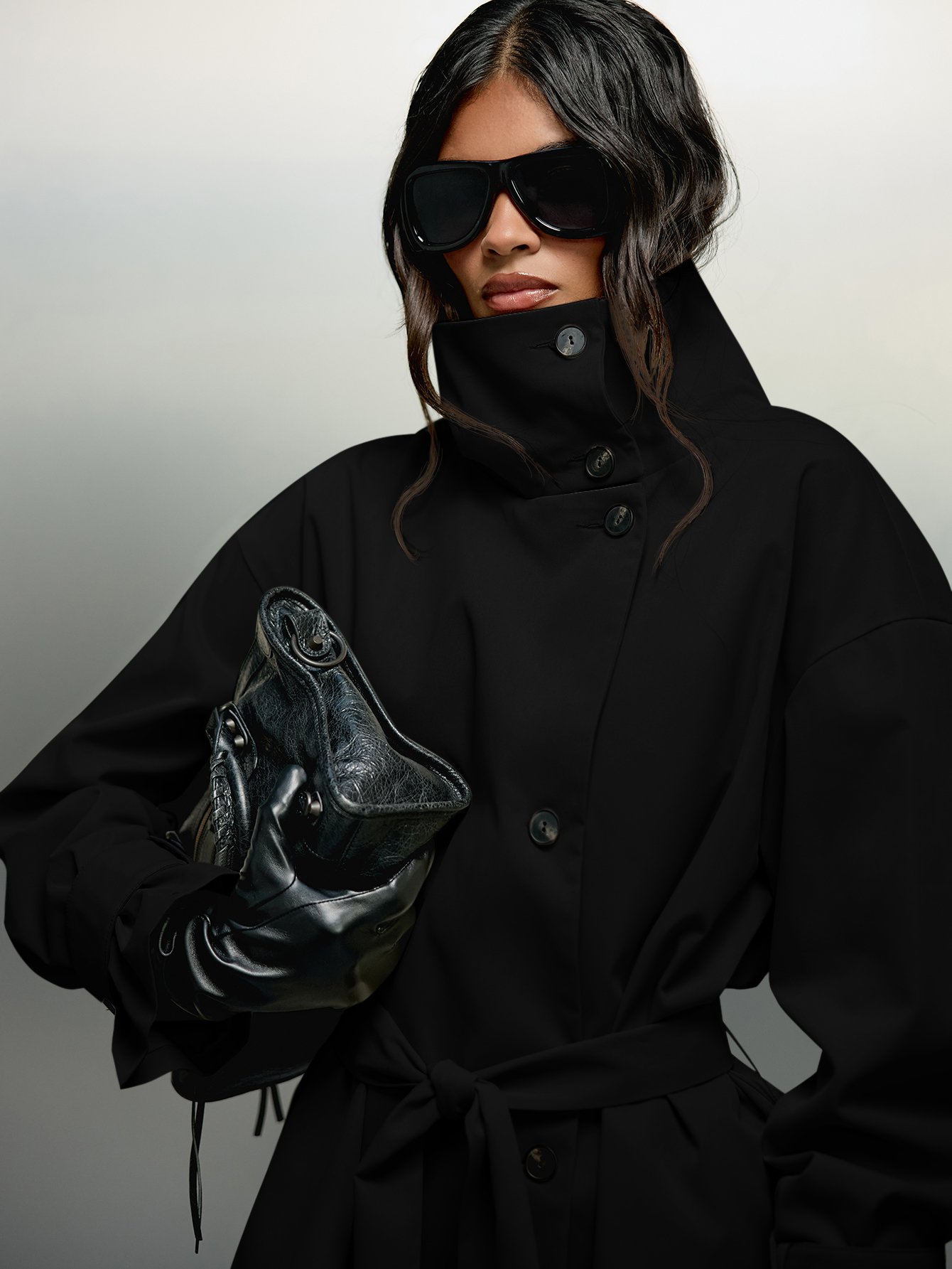 Veste oversize ceinturée à col montant