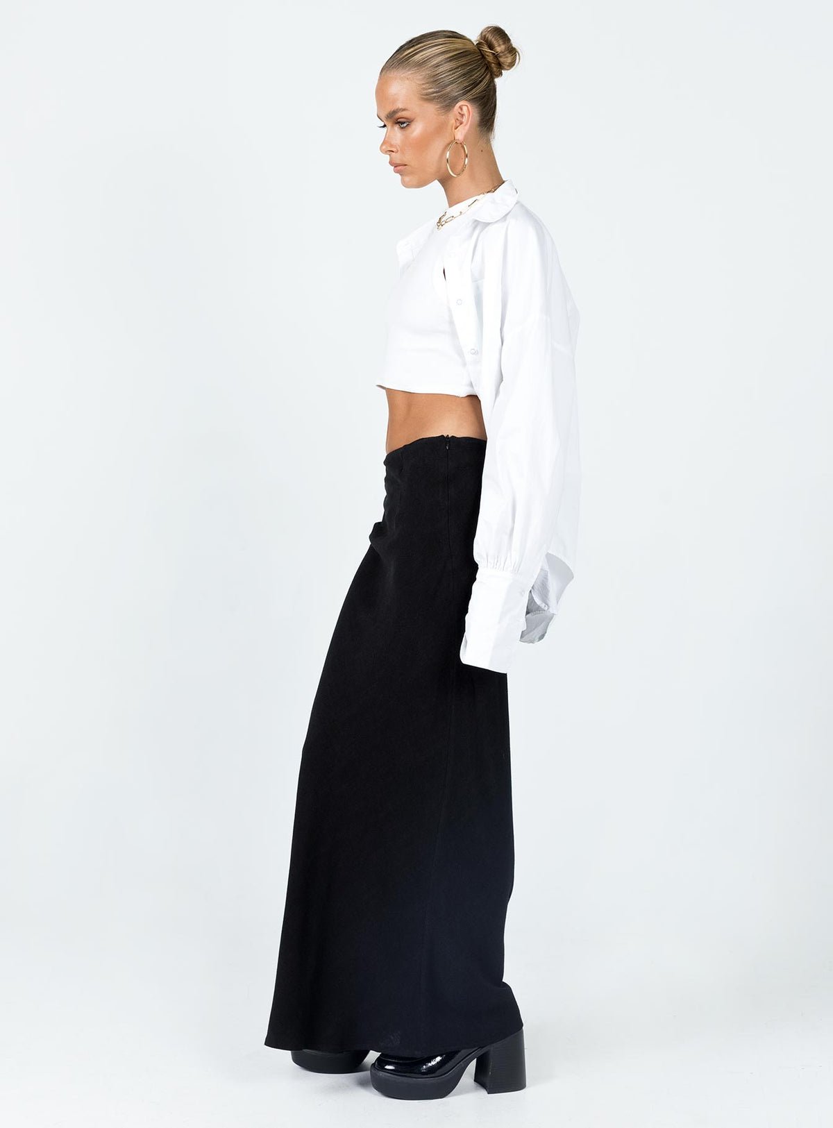 Low-rise linen blend maxi skirt