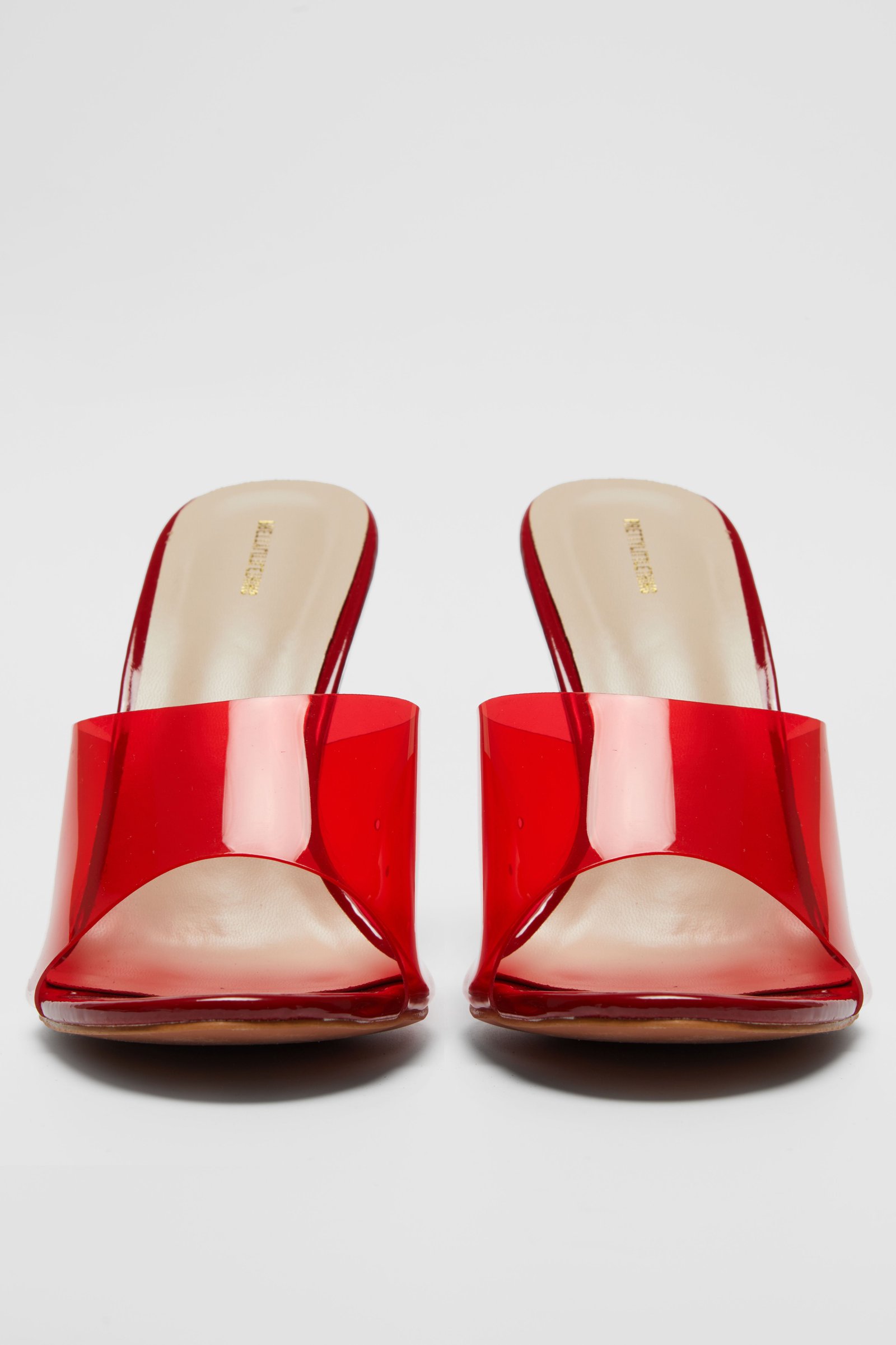 Red PU Round Toe Heeled Wedges With Perspex Strap