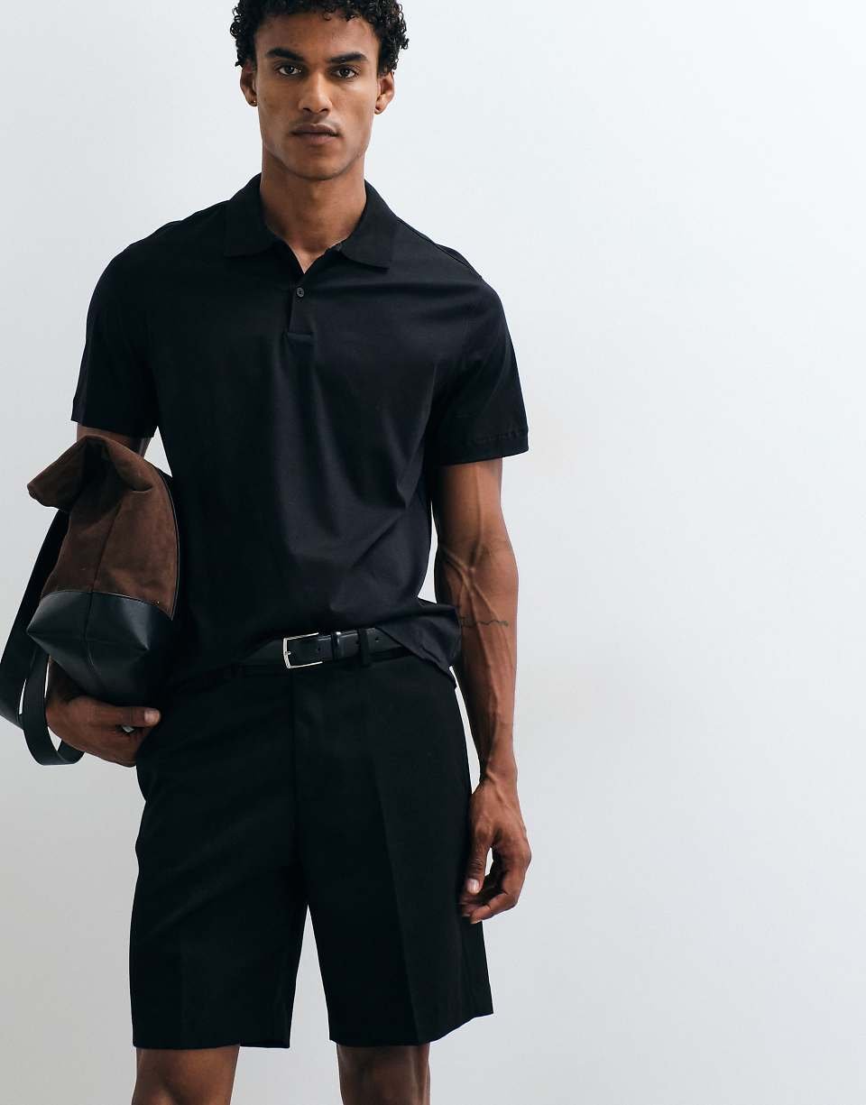 Short-sleeve button polo shirt in black