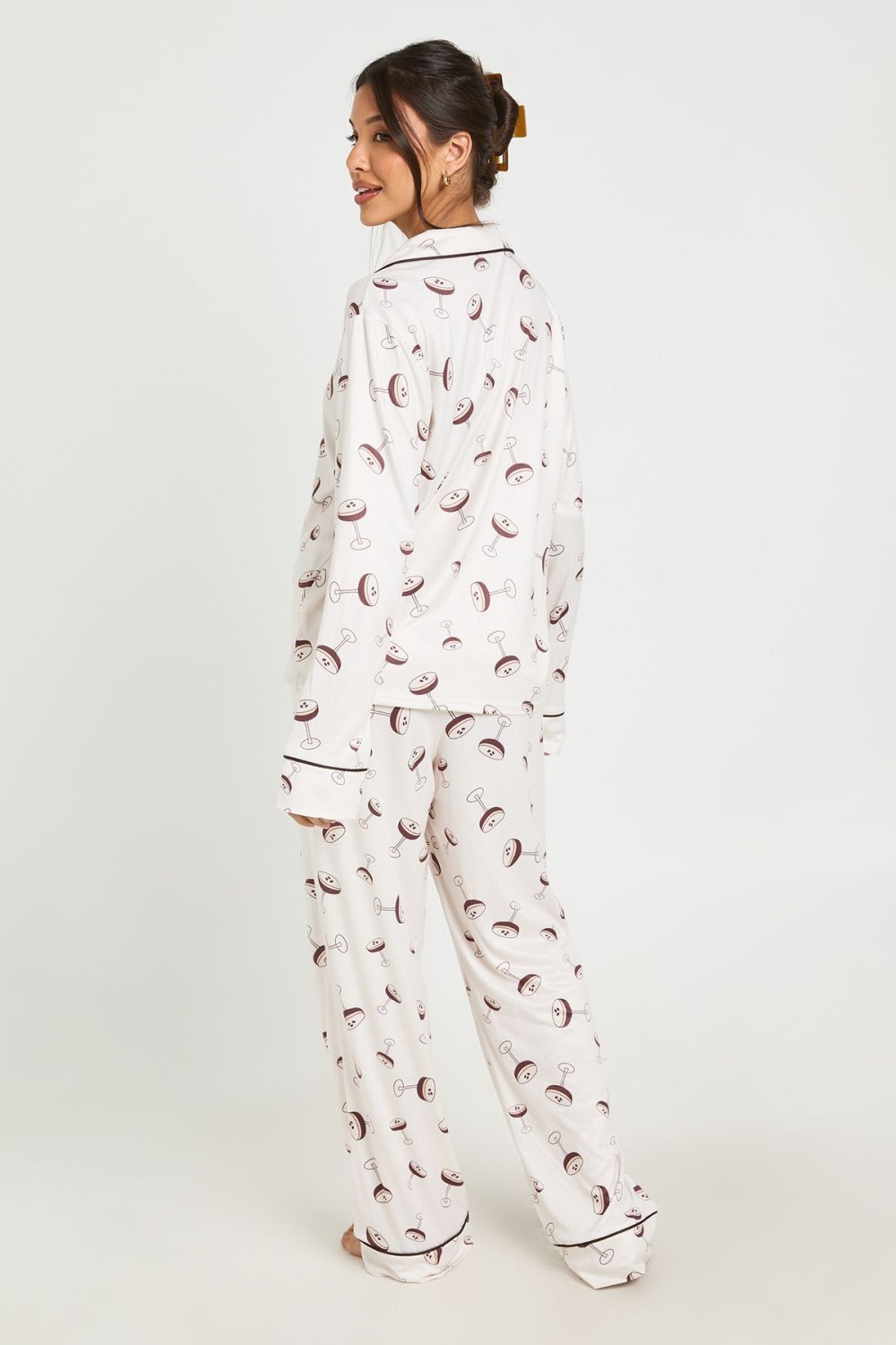 Cocktail print top and trouser pyjama set with piping