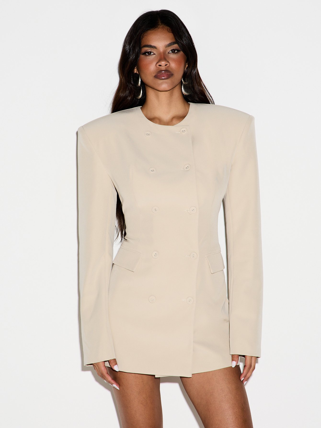 Robe Blazer Mini À Double Boutonnage Avec Épaules Structurées