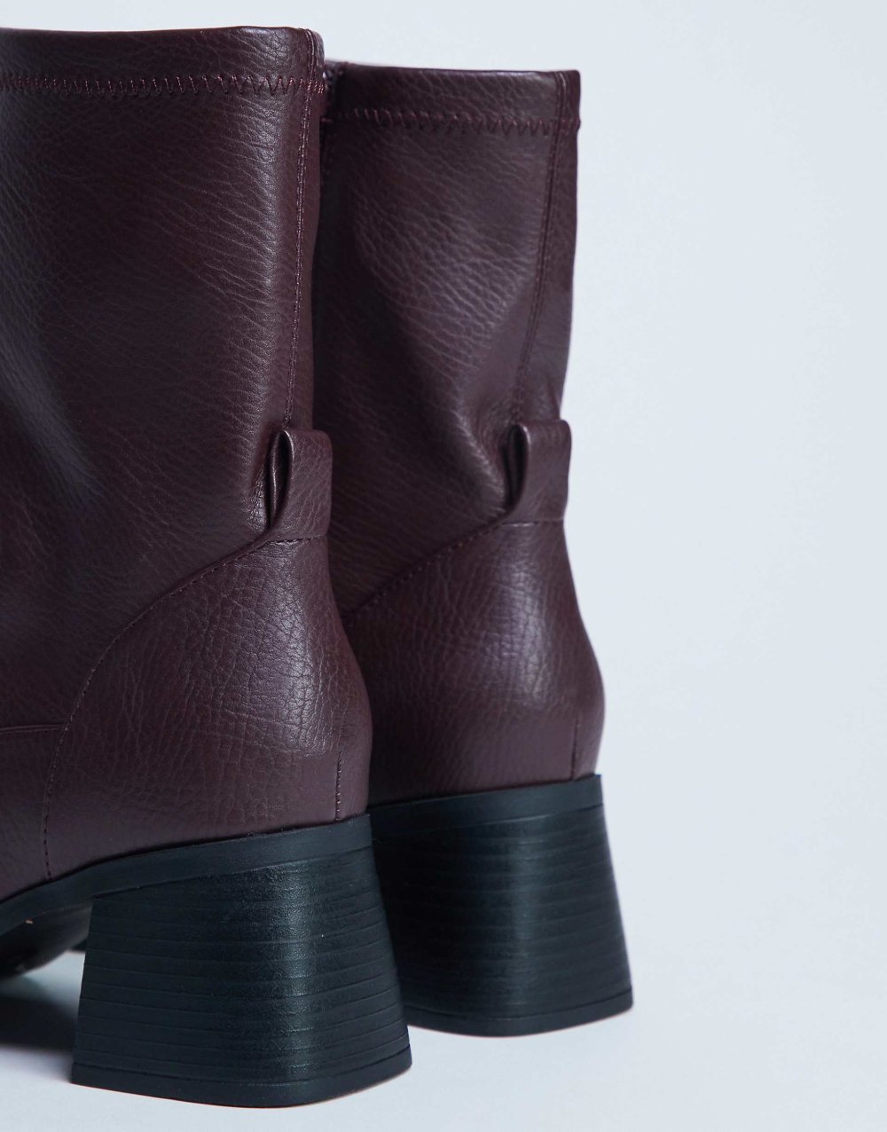 Square heel faux leather ankle boots in burgundy