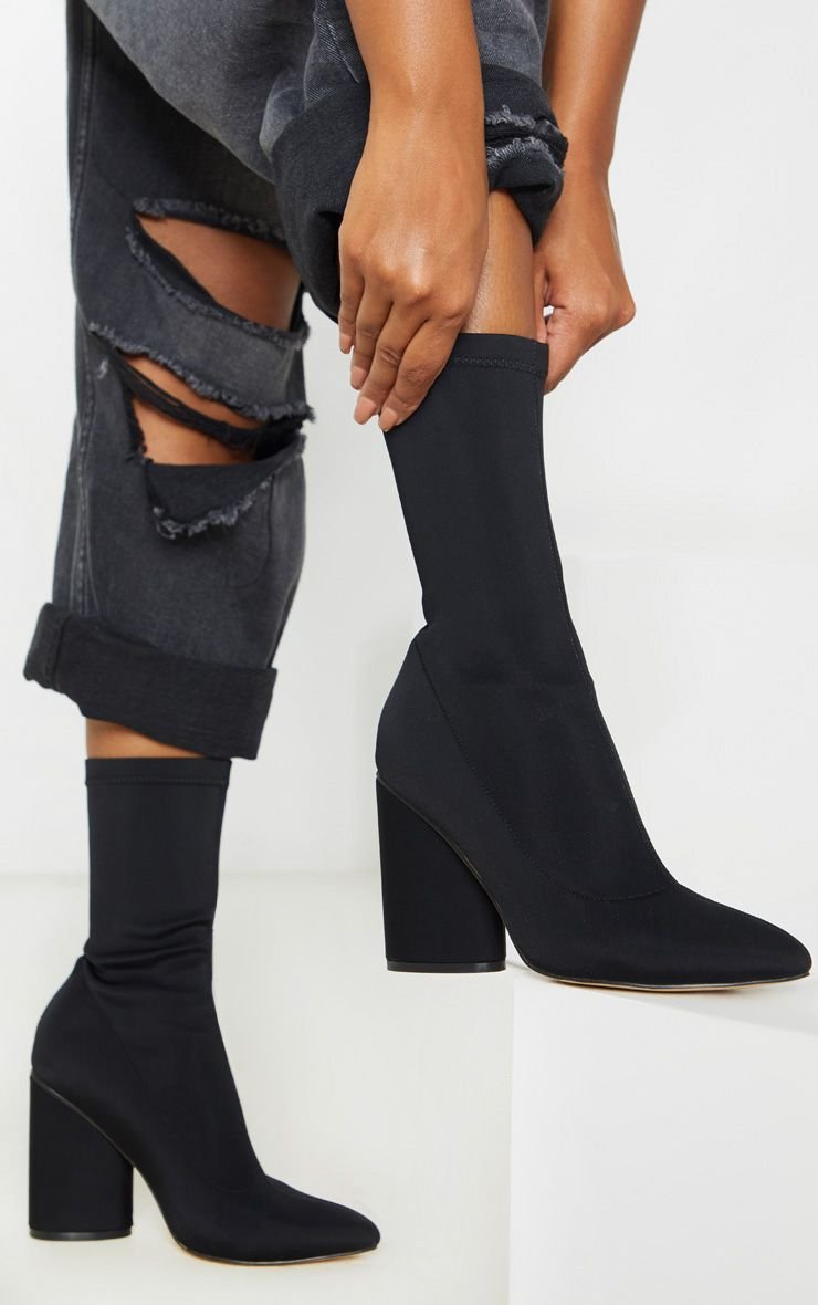 Chunky block heel sock boot