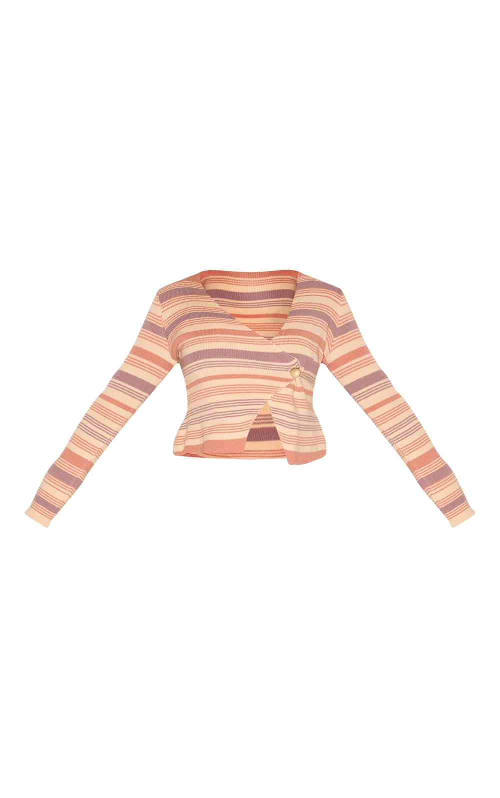 Striped wrap cardigan with gold button