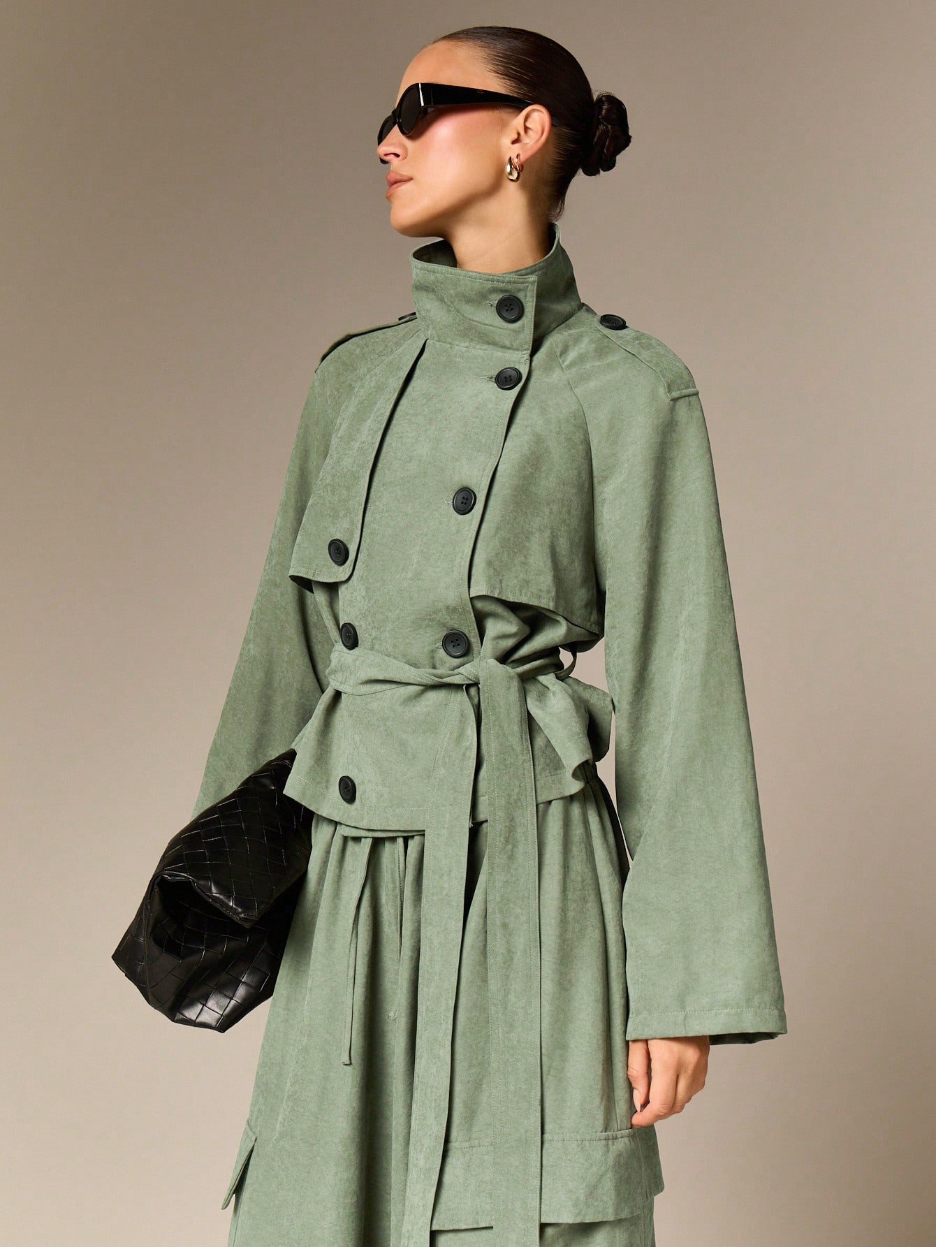 Imperméable croisé effet suédine à ceinture