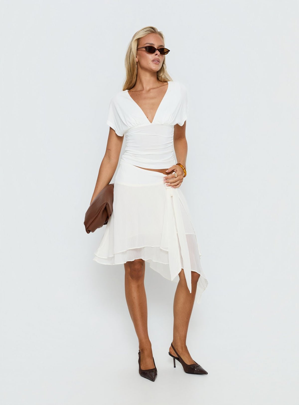 Tie-waist sheer chiffon midi skirt