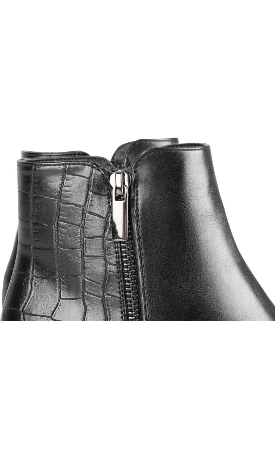 Black croc-effect block-heel ankle boots