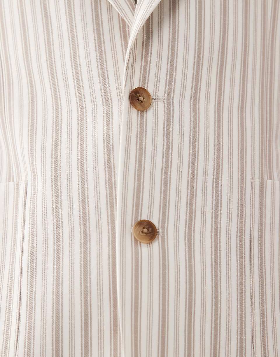Slim Fit Striped Linen Blend Suit Jacket - Cream