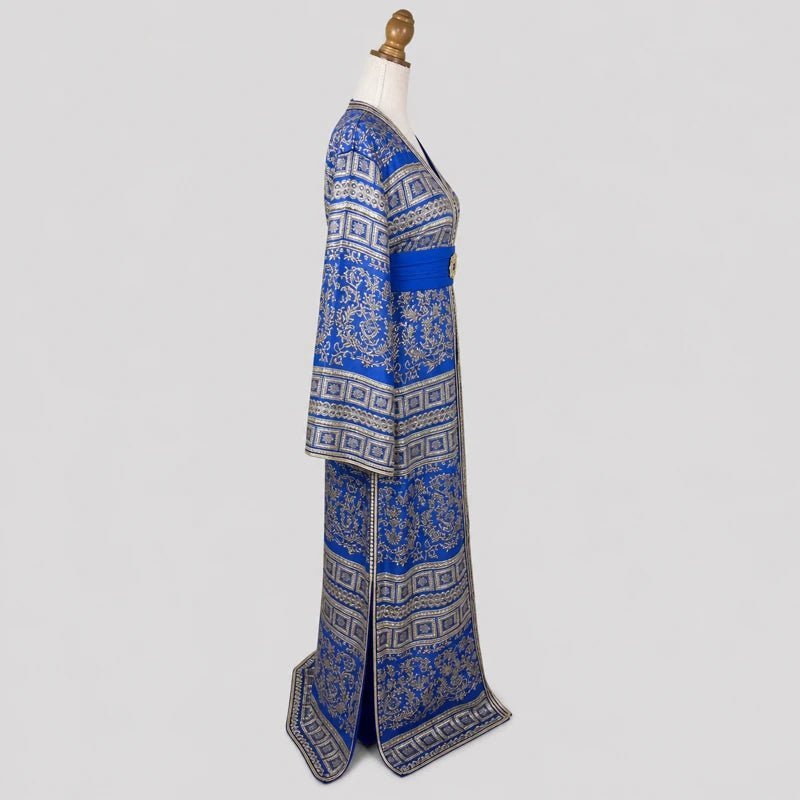 Blue brocade caftan with gold motifs