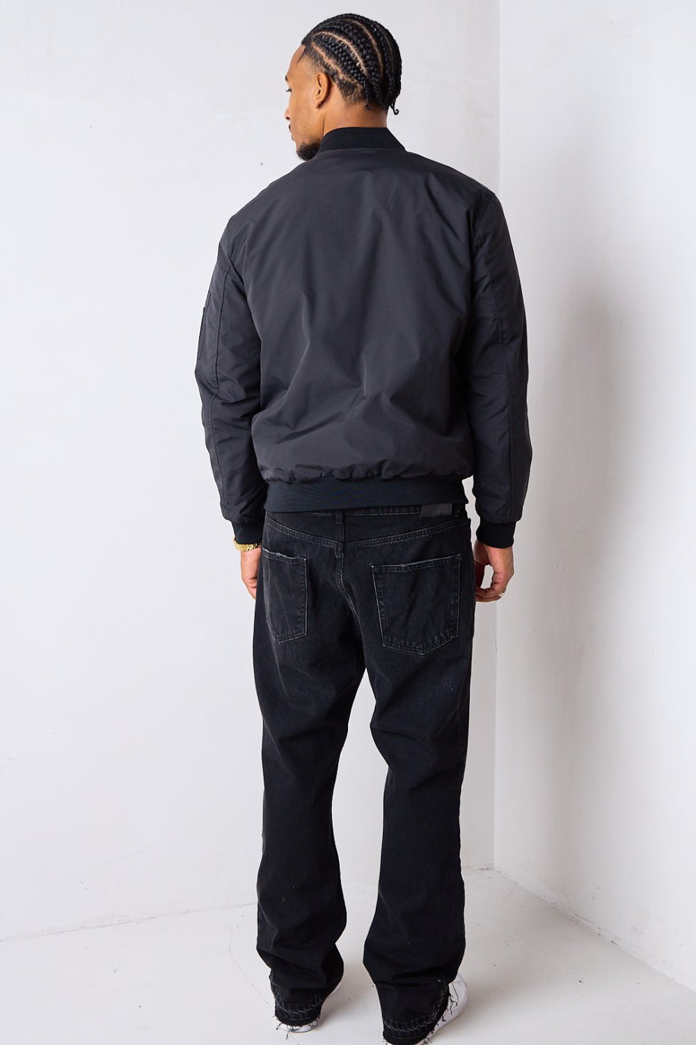 Black short transitional bomber jacket