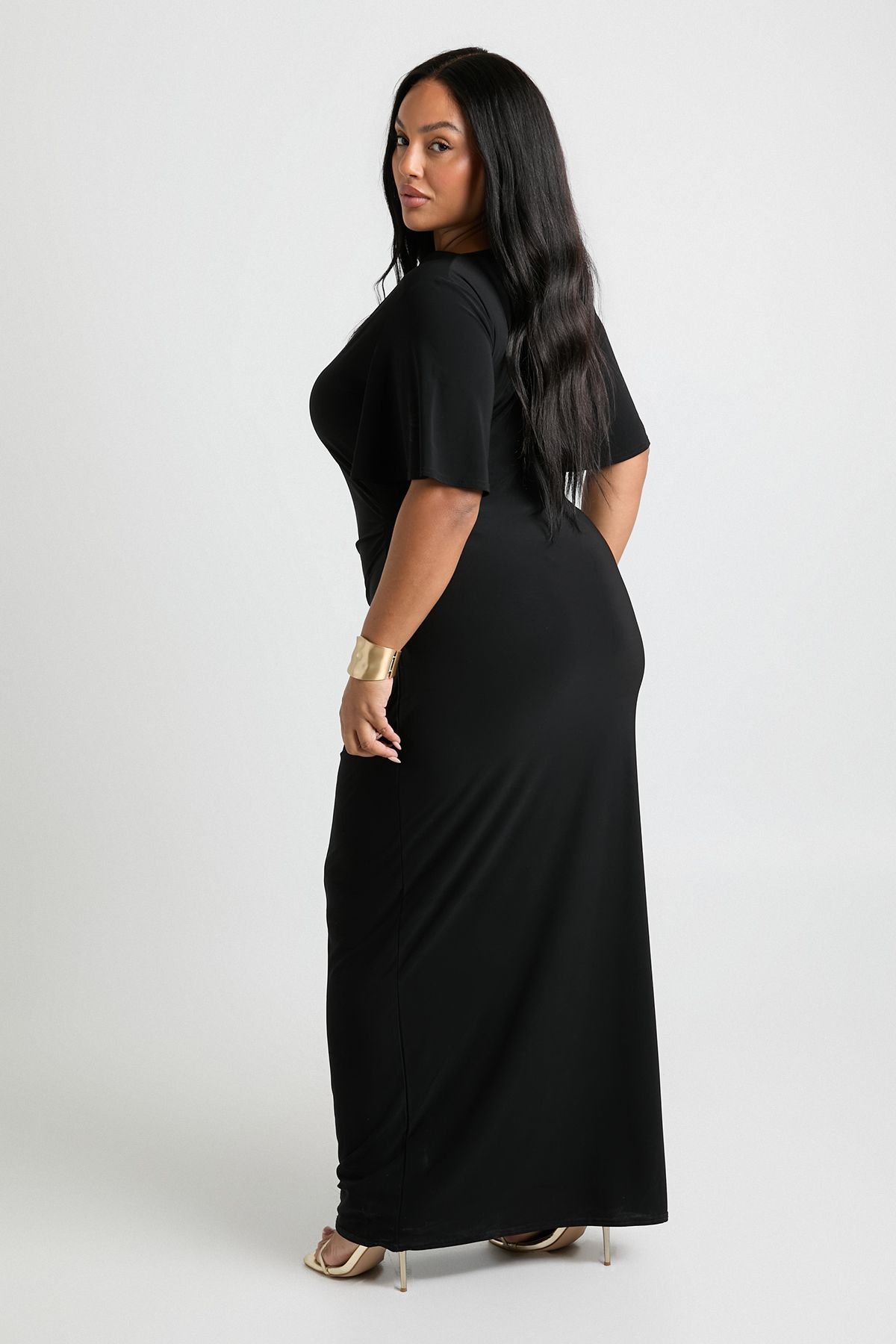 Angel sleeve ruched column maxi dress - Plus size