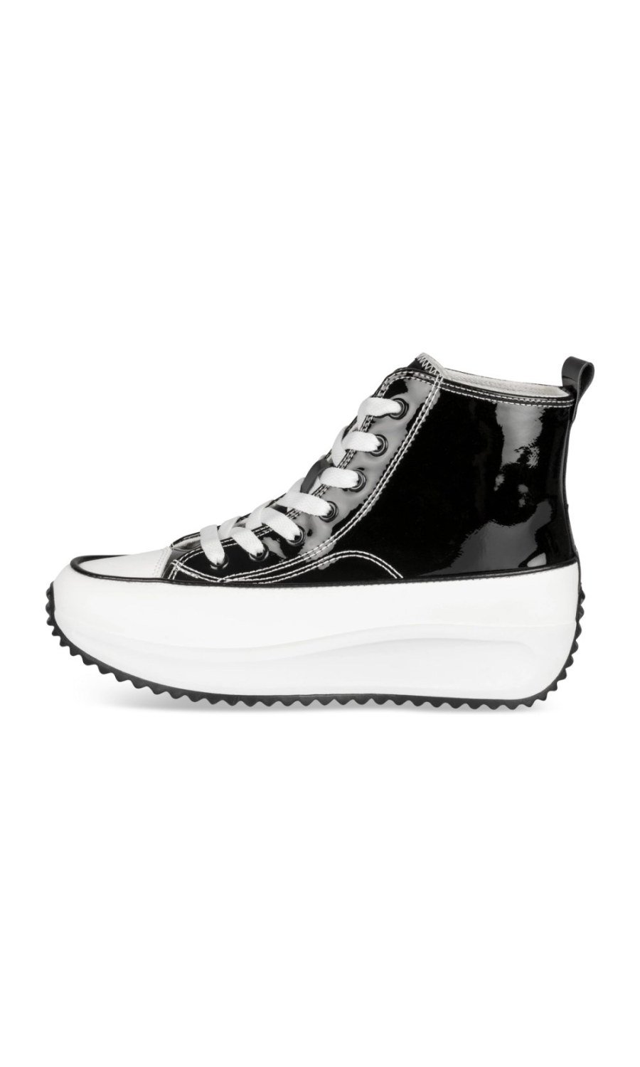 Black patent high-top trainers, cleated sole