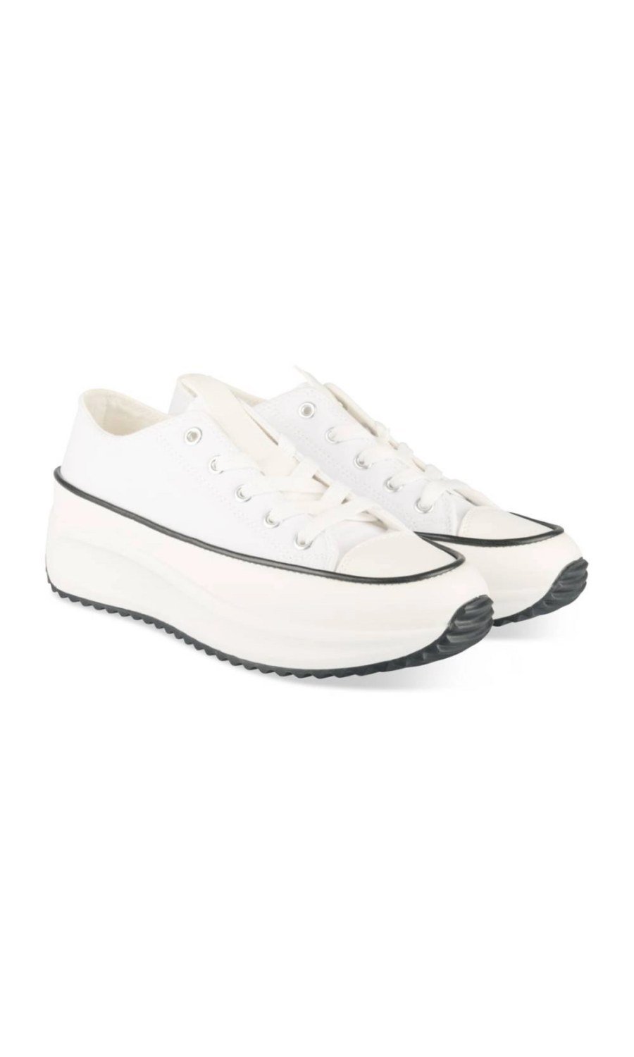 White canvas cleated platform sneakers