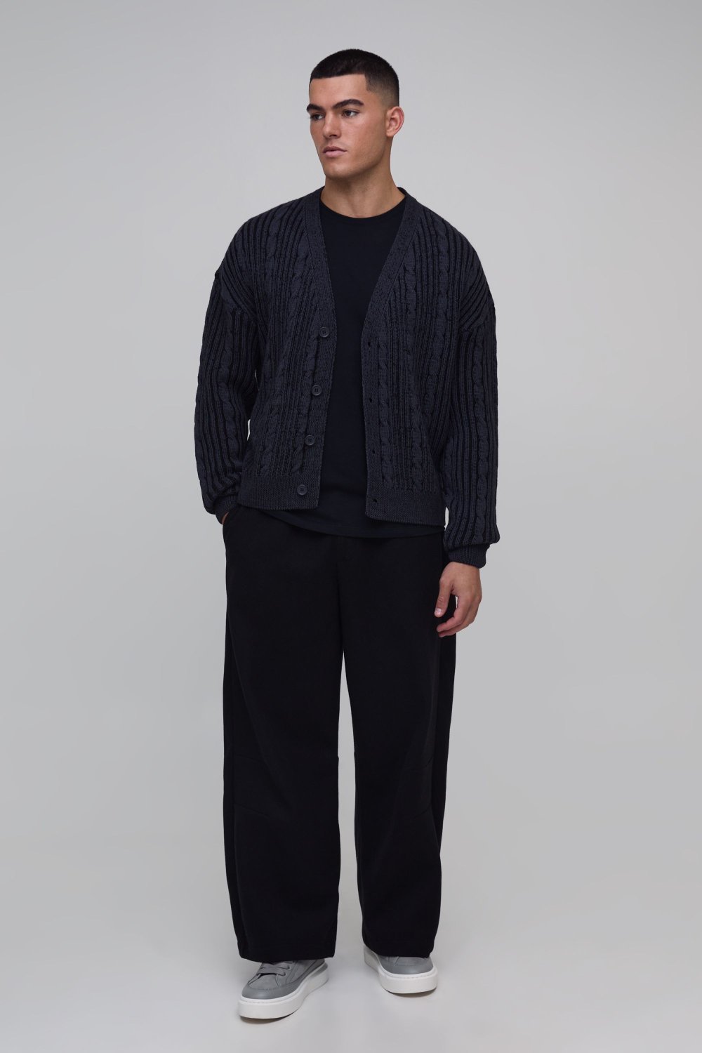 Charcoal relaxed cable cardigan