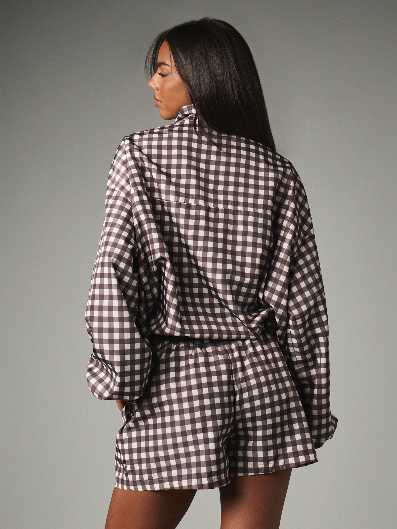 Oversized gingham half-zip jumper jacket