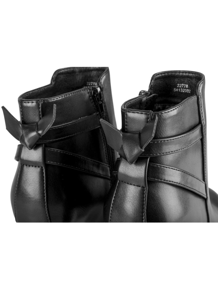 Black block-heel boots with crossed straps