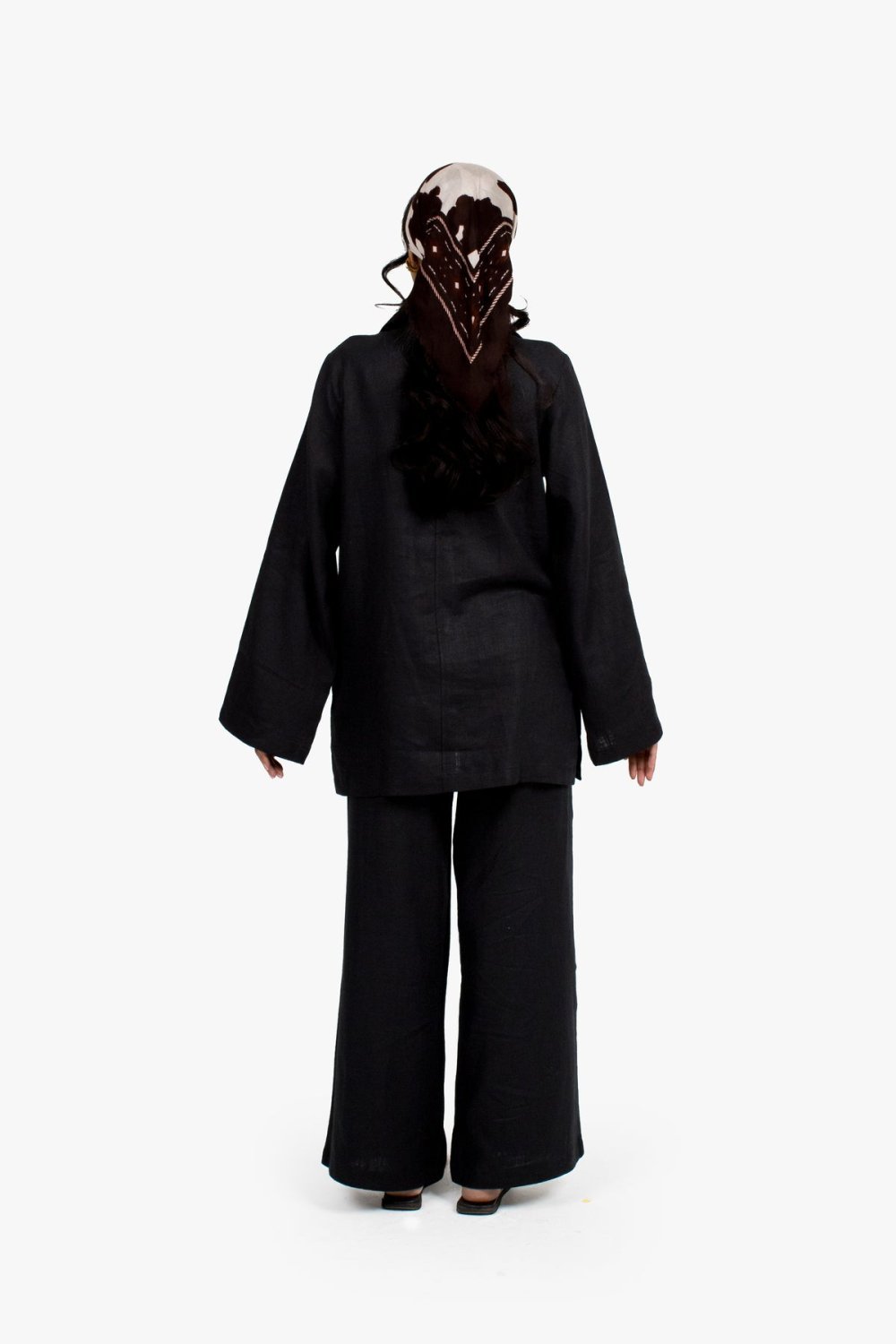 Pantalon large en lin et coton - Noir