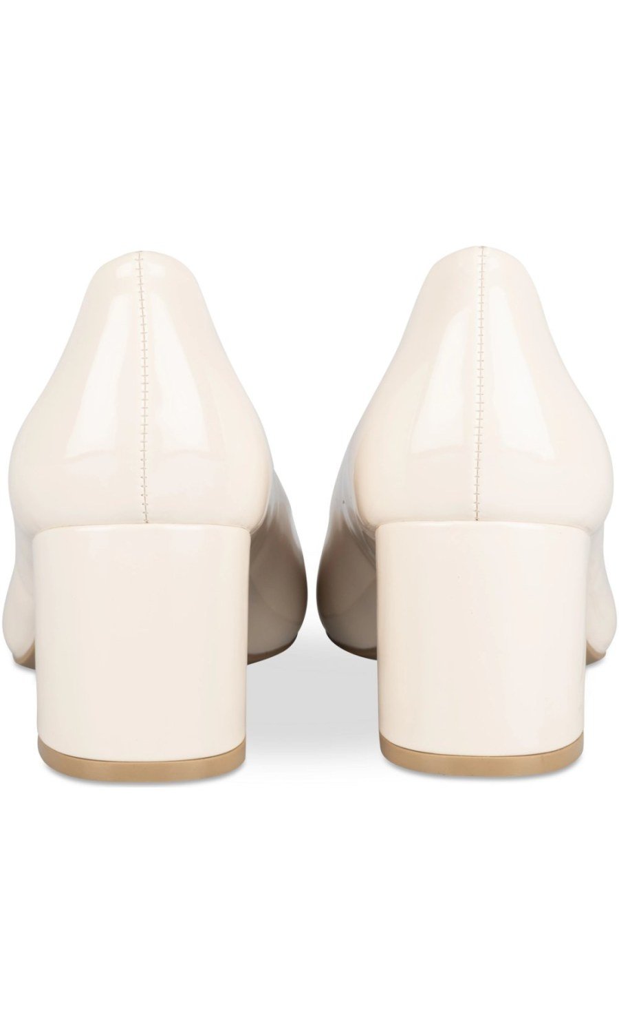 Beige patent square-toe pumps