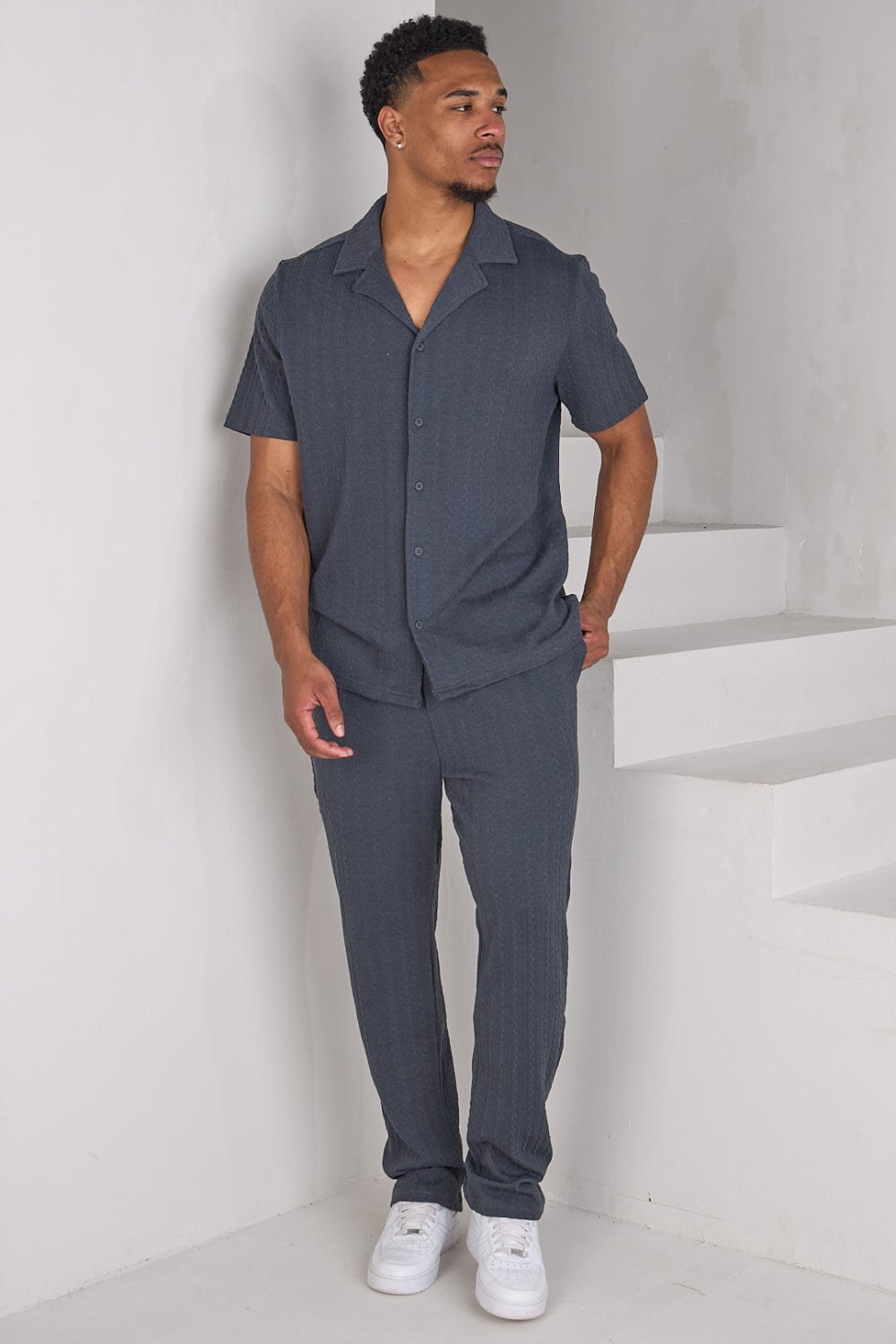 Grey wool-look shirt and trousers set