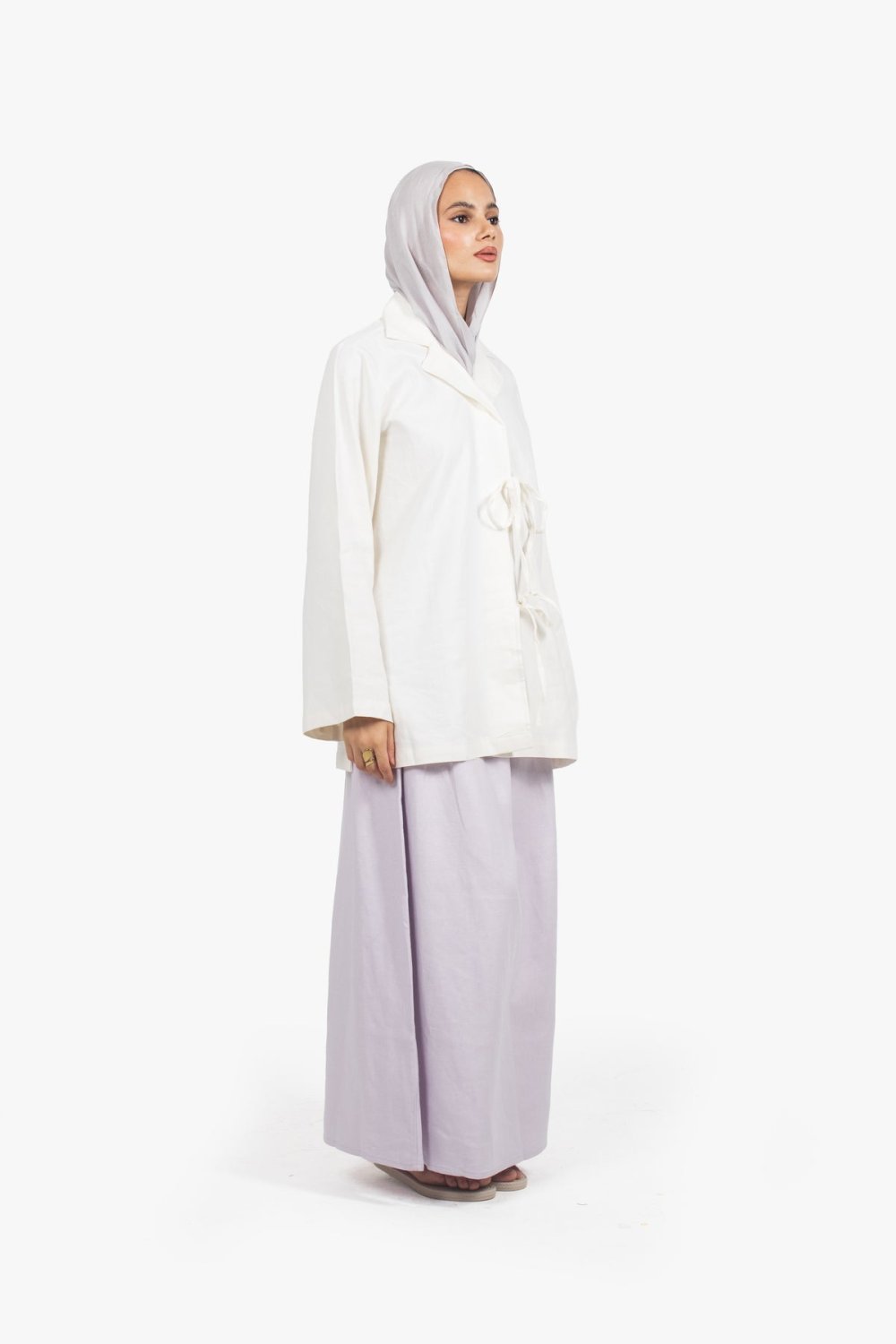 Jupe longue évasée en lin et coton - Lilas