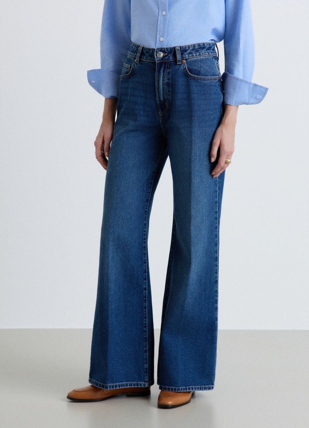 Jean palazzo taille haute bleu moyen