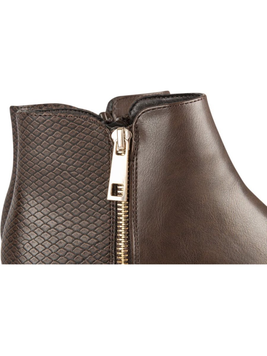 Bottines zip doré effet serpent marron