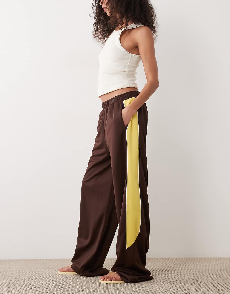 Pantalon ample en tricot à liserés - Chocolat