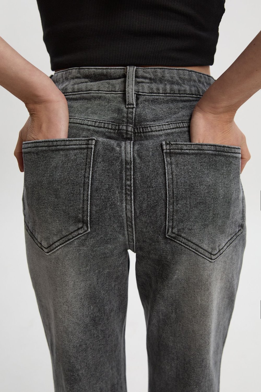 Grey high-waisted flared jeans - Petite
