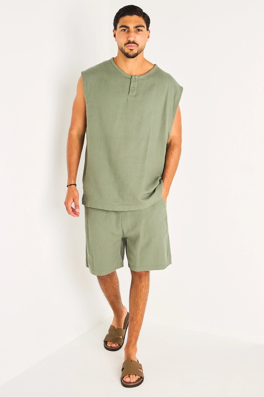 Ensemble débardeur w short texturé kaki