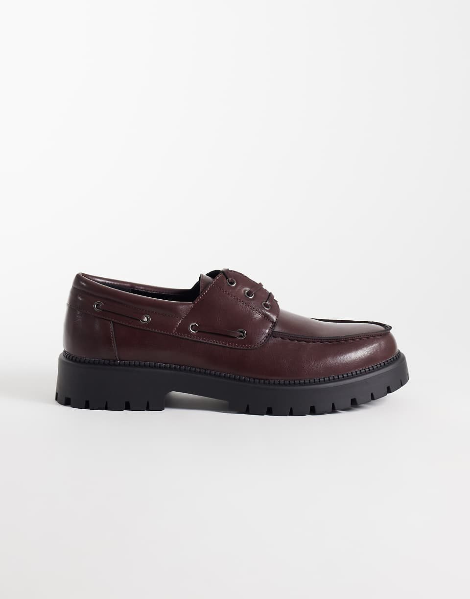 Mexton chaussures bateau à lacets chunky bordeaux