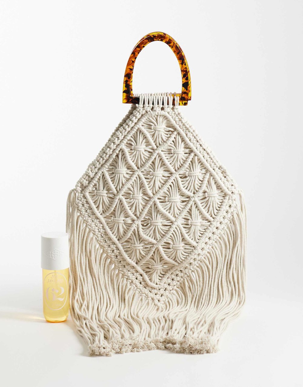 Tote bag f macramé b franges écru