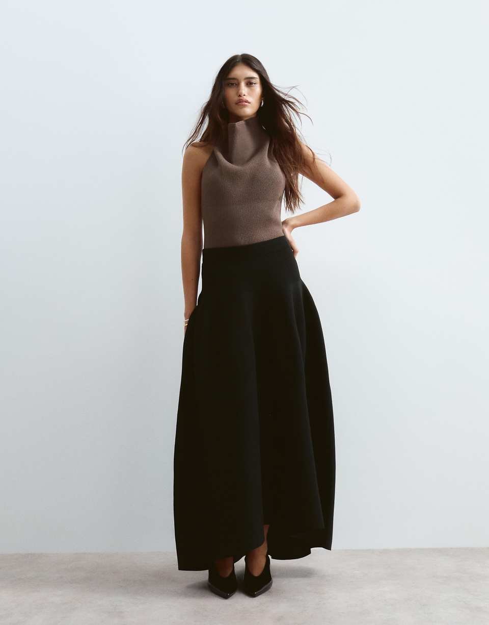 Body f maille côtelée b col bénitier, lon moka